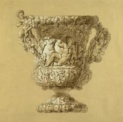 Stor kanna vin. Sepia akvarellteckning av Charles Nicolas Odiot (Charles-Nicolas Odiot (1789-1868), cirka 1834.