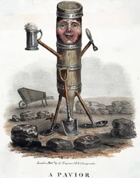Asfaltläggaren, figuren konstruerad med hans yrkesverktyg, cirka 1810-1860