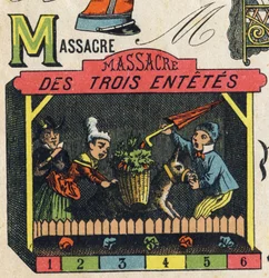Bokstaven M . Gravyr i "ABC Toys". Epinal avbildning i kromolitografi, ca 1890. Litet häfte om 8 sidor. Mått: 195x135mm, avsedd att ta emot annons i 4:e omslaget. Används hemma, den erbjuder en lysande abecedary och en liten läsmetod.