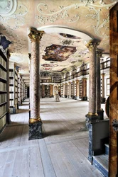 Bibliotek för Benediktinerklostret Ottobeuren, Baviere, Tyskland, Europa. Fotografi