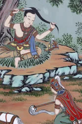Buddhas liv Långt från palatset bytte prins Siddhartha ut sina fina kläder mot trasor och klippte sitt långa hår, Seoul, Coree du Sud