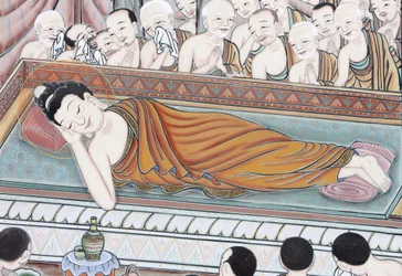 Buddhas liv Efter 45 år av undervisning i Dharma, gick Buddha till Parinirvana, Seoul, Coree du Sud