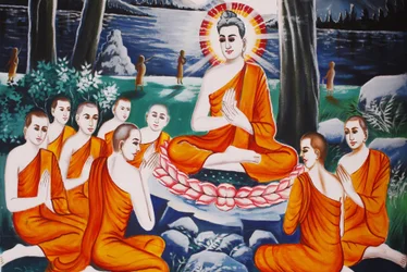 Buddhas liv ifrågasättande Buddha tränade sina lärjungar i konsten att ifrågasätta, Siem Reap, Kambodja