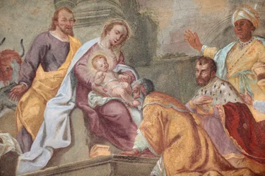 Loreto kyrka ; Jesus och magi fresk Prag Tjeckien