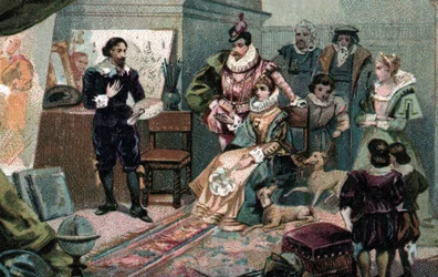 Ludvig XIII och Anne av Österrike i Rubens ateljé, sent 1800-tal (kromolitografi)