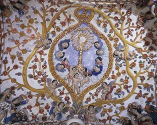 Låg vinkelvy av en väggmålning på kupolen av en kyrka, Santo Domingo Church, Oaxaca, Oaxaca State, Mexiko