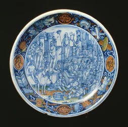 Maiolica-tallrik dekorerad med allegorin om Diana, månens gudinna, italiensk (keramik)