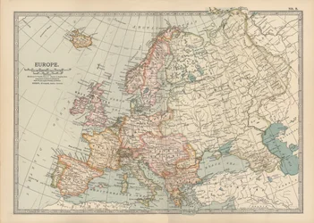 Karta över Europa, ca 1900 (gravyr)