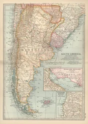 Karta över den södra delen av Sydamerika, ca 1900 (gravyr)
