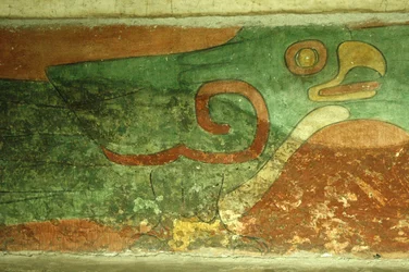 Mexiko, Mexico City, Teotihuacan (1:a århundradet e.Kr.), Jaguartemplet, fresk av papegojan