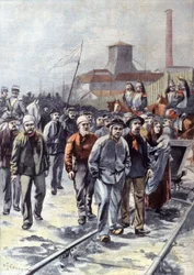 Gruvarbetare i strejk i Courrieres, ca 1906 (illustration)
