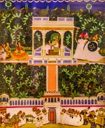 Miniatyrmålning, Mehrangarh Fort, Jodhpur, Jodhpur, Rajasthan, Indien, Asien (foto)
