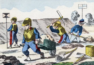 Minderåriga. Gravyr i "Barns militäralfabet"". Bildspråk av Pont-a-Mousson, cirka 1890. 20 sidor. Sol: 28,5x21cm