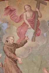 Saorge-klostret Fresk från 1700-talet som visar livet St Francis of Assisi, Saorge, Frankrike