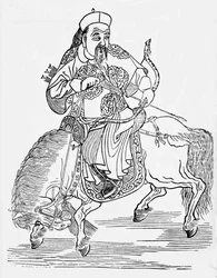 Mongolisk bågskytt till häst (gravyr)