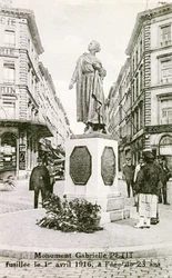 Monument i Bryssel till minne av Gabrielle Petit, ca 1925 (litho)