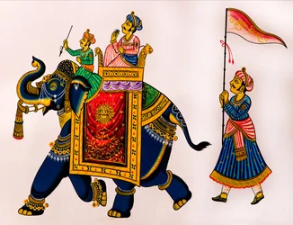 Väggmålning i gamla stan, Udaipur, Udaipur, Rajasthan, Indien, Asien (foto)