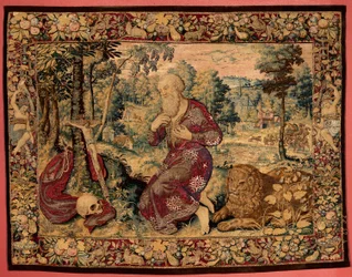 Museets samlingar. flamländsk gobeläng. Saint Hieronymus (botfärdig Saint Hieronymus).