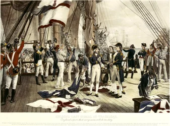 "Napoleonkrigen: Amiral Horatio Nelsons (1758-1805) sista signal vid slaget vid Trafalgar