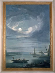 Nattscen med fiskare. Fresko av Sala del Consiglio (Rådssalen)