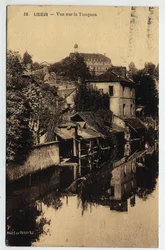 Normandie, Calvados (14), Lisieux: hus på kanten av Touques - Vykort daterat 1934