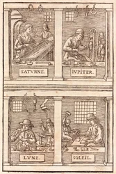 Guldsmed och alkemistiska symboler: Saturnus och bly, Jupiter och tenn, Månen och silver, Sol och guld - Guldsmeder och silversmeder Alkemisk symbolik