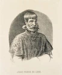 PONCE DE LEON, Juan (1460-1521). Spansk erövrare av Puerto Rico (1508) och upptäckare av Florida (1502) (gravyr)