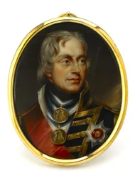 Målad miniatyr, föreställande viceamiral Horatio Nelson (1758-1805). Hänge, koppar och emalj, tidigt 1800-tal, porträtt av Henry Pierce Bone (1779-1855).