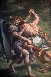 Målning av Eugene Delacroix i Saint Sulpice basilica, Paris: Jacob slåss med ängeln, Paris, Frankrike