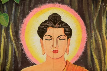 Målning som skildrar Shakyamuni Buddhas livshistoria. Wat Naxai. Vientiane. Laos./ Naxai. Vientiane. Laos, 20151106, Vientiane, Laos