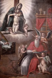 Målning i Tricase kyrka: Sankt Markus skriver evangeliet, Tricase, Italien