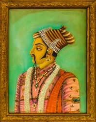 Målningar av Maharajas i City Palace, Jaisalmer, en exotisk stad i Thar-öknen, Jaisalmer, Rajasthan, Indien, Asien (foto)