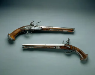 Ett par Flintlock Pistols, piptillverkaren Lazarino Cominazzo, låsmakaren Gio Borgognone, ca 1690-1700