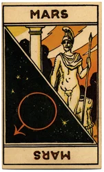 Paranormalt. Astrologi. Mars (planet). Astrologikort från: Le Tarot Astrologique (Astrologisk Tarot), av Georges Muchery, Frankrike