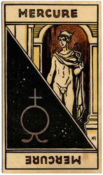 Paranormalt. Astrologi. Kvicksilverplanet). Astrologikort från: Le Tarot Astrologique (Astrologisk Tarot), av Georges Muchery, Frankrike