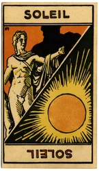 Paranormalt. Astrologi. Solen (stjärnan). Astrologiskt kort från: Le Tarot Astrologique (Astrologisk Tarot), av Georges Muchery, Frankrike