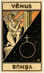Paranormalt. Astrologi. Venus (planet). Astrologikort från: Le Tarot Astrologique (Astrologisk Tarot), av Georges Muchery, Frankrike