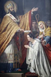 Paris, Frankrike Saint-Medard kyrka Saint Medard kröner en ung dygdig flicka av Louis Dupre (1837), Paris, Frankrike