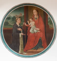 Församlingskyrka (Sint-Denijs-Boekel, församlingskyrka Sint-Denijs). norra gången. En väggmålning.