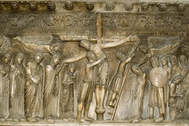 Parma Emilia Romagna Italien Piazza del Duomo i Duomo Dome Display Nedstigning från korset från Benedetto Antelami 1178