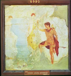 Perseus befriar Andromeda, från de fem skeletternas hus, Pompeji, 4:e dekorativa stilen, c.30 e.Kr. (fresk)