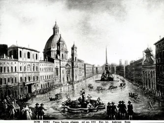 Piazza Navona i Rom, tryck 1600-talshus i Rom