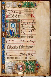 Piccolomini bibliotek: Körbok, torsk. 14.P., ff. 46r med "St. Elizabeth, av Giovanni di Giuliano Boccardi, känd som Boccardino den äldre.