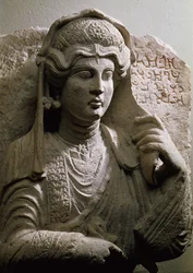 Porträttbystgravrelief, romersk, c.2:a/3:e århundradet e.Kr. (sten)
