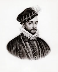 Porträtt av Karl IX (1560-1574), kung av Frankrike, gravyr, sd.