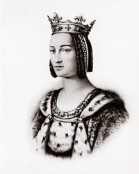 Porträtt av Charlotte de Savoie (1445-1483), drottning av Frankrike, gravyr, sd.
