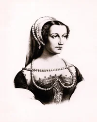 Porträtt av Claude de France (1490-1524), drottning av Frankrike, gravyr, sd.