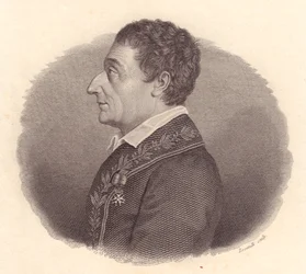 Porträtt av den italienske matematikern och astronomen Joseph-Louis Lagrange, eller Giuseppe Lodovico Lagrangia (1736-1813), kopparstick av Locatelli från medalj
