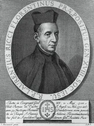 Porträtt av Lorenzo Ricci (1703-1775), italiensk jesuit och 18:e överordnade generalen för Jesu Society, gravyr