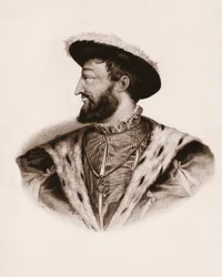 Porträtt av Frankrikes kung Francois I (1494-1547) Gravyr från 1800-talet